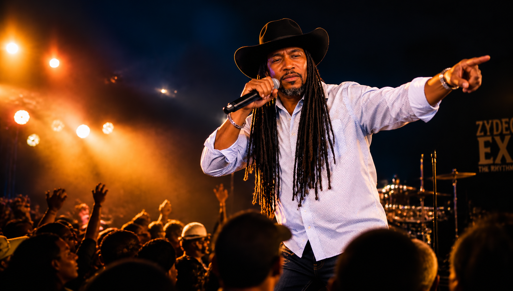 THA PARTY KING pointing to the crowd during a live festival performance